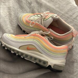 Nike Women's Air Max 97 Sneakers - White with Peach, Yellow & Mint